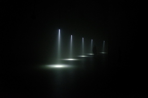Swirling mist and strange shifting lights at Momentum at The Curve, Barbican, London