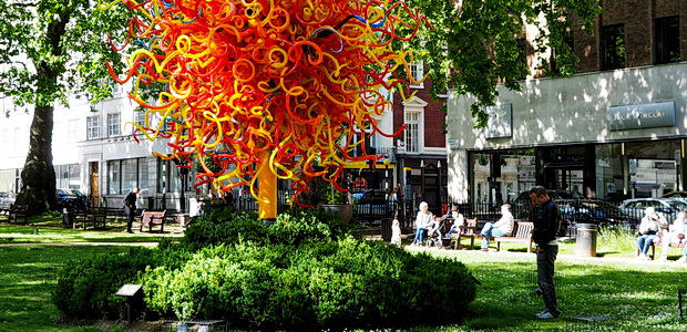 A symphony in glass: The Sun by Dale Chihuly in Mayfair’s Berkeley Square.