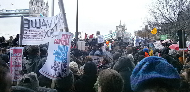 Thousands of protesters assemble at City Hall for the March For Homes protest