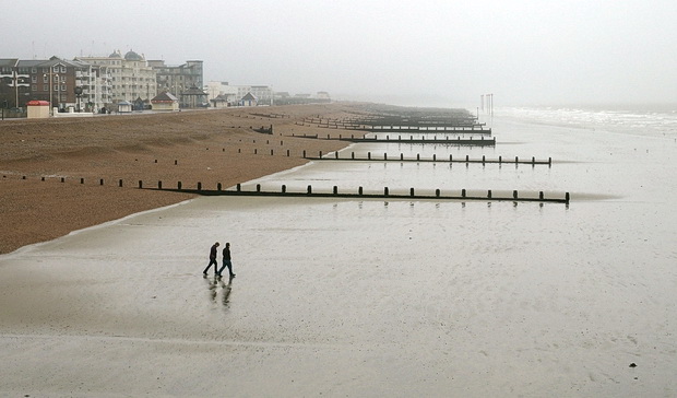 A grim afternoon on the pier and the seafront of rain-lashed Bognor Regis