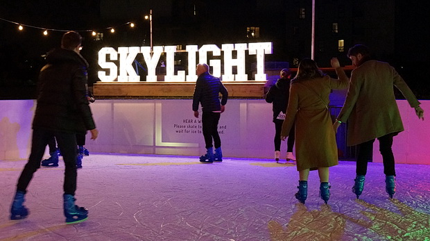 Rooftop skating, booze, fondue and Gus's wonderful roasted chestnuts at Skylight, Tobacco Dock, Wapping, London