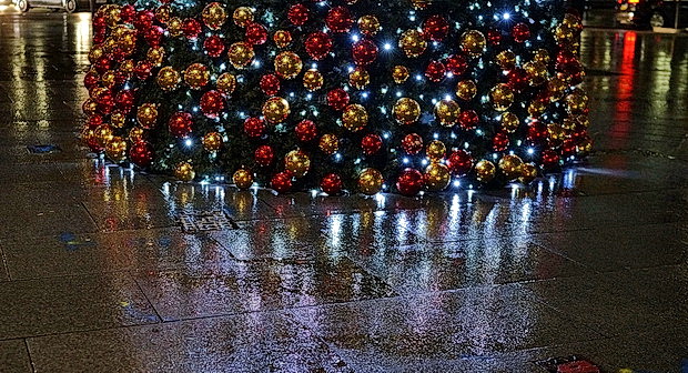 Christmas rain - Soho lights reflected in the pavements, Dec 2017