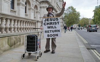 In photos: the arms-aloft street preacher with a speaker in a shopping trolley, Whitehall, London, Sat 17th Oct 2020