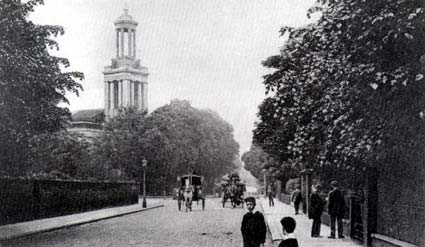 Effra Road, looking north towards St Matthew's Church Brixton, London 1900