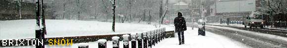Brixton in the snow, scenes from the wintery snow storms of January 2003, with pictures of Coldharbour Lane and Brockwell Park in the snow. Brixton London SW9