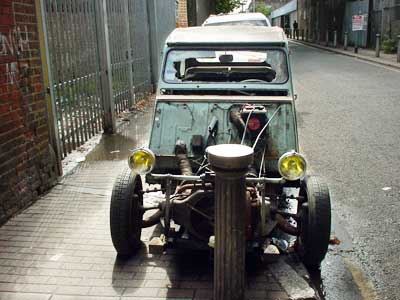 Trashed car, Ferndale Road, Brixton, Lambeth, south London