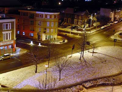 Late night, Coldharbour Lane in the snow, Brixton, London