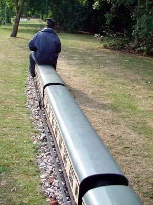 Driver sets off down the Brockwell Park Railway, Brixton, London