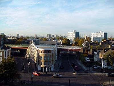 Looking north, Gresham Road and Barrington Road from the Barrier Block, Coldharbour Lane, Brixton, Lambeth, London SW9, October 2003