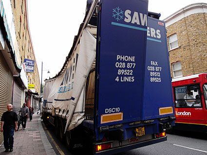 Lorry hits bridge at junction of Coldharbour Lane and Atlantic Road, 7th September, Brixton, Lambeth, London SW9