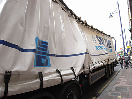 Lorry hits bridge at junction of Coldharbour Lane and Atlantic Road, 7th September, Brixton, Lambeth, London SW9
