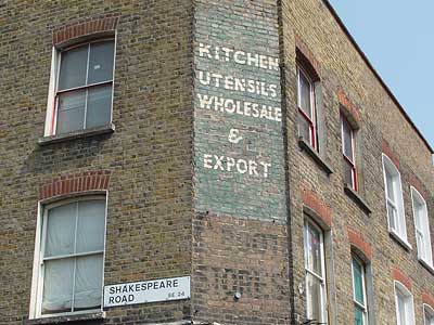 Kitchen Utensils and Boot Stores, Railton Road and Shakespeare Road, Brixton, Lambeth, London, England SW9