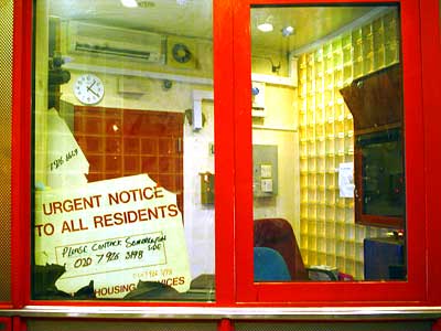 Notice to residents, Southwyck House, Coldharbour Lane, Brixton, Lambeth, London, England SW9