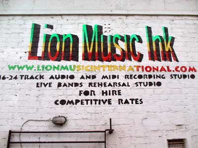 Hand painted sign for Lion Music, Acre Lane, Brixton, Lambeth, London, England SW9