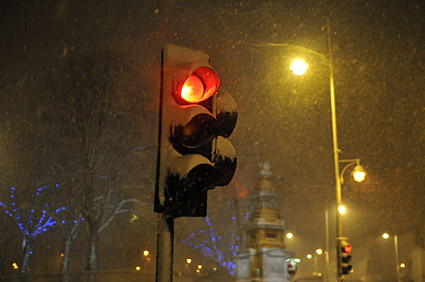 A snowy night in Brixton, Lambeth, London SW9 - scenes on Electric Avenue, Coldharbour Lane, Gresham Road, 2nd February 2009