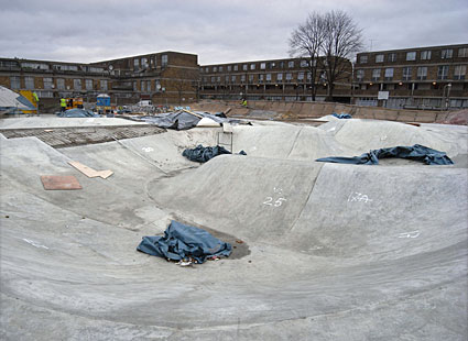 Stockwell skate park, undergoing restoration.