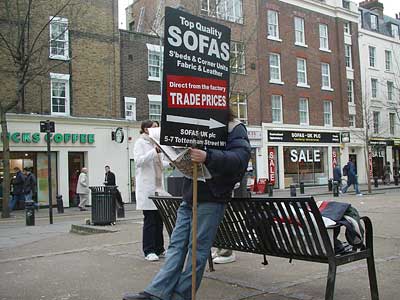 Human billboard, Computer market, Great Russell St, London W1