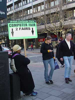 Human billboard, British Computer Fairs,  Tottenham Court Road London W1