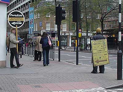 Round and square billboard combo, Tottenham Court Road London W1