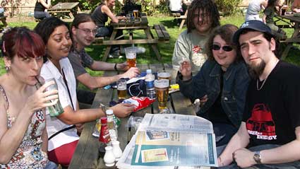 Drinkers at the Ye Olde Stationmaster pub, Chislehurst, Kent