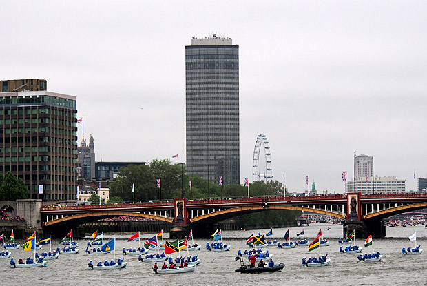The Queen's Diamond Jubilee flotilla on the River Thames, central London, England, Sunday 3rd June 2012