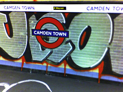 Graffiti at Camden Town tube station, London underground northern line