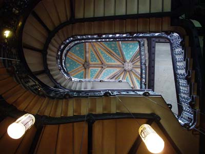 Looking upwards from the base of Grand Staircase, Midland Grand Hotel, St Pancras Chamber London UK
