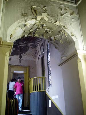 Peeling paint, east wing, first floor. Midland Grand Hotel, St Pancras Chamber London UK