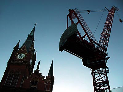 Construction work outside St Pancras station London UK