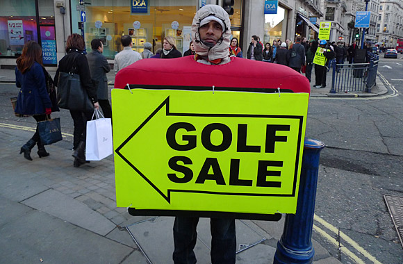Human billboards and sandwich board advertising on the streets of London UK - update 2010