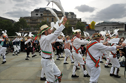 Westminster Day of Dance 2009, Morris dancers in Trafalgar Square, 9th May 2009