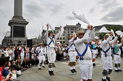 Westminster Day of Dance 2009, Morris dancers in Trafalgar Square, 9th May 2009
