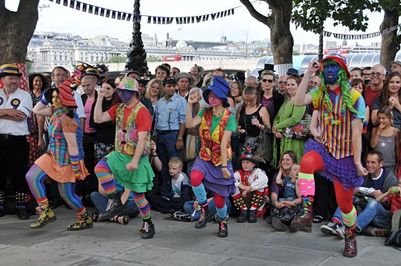 Morris Dancing event on Southbank by the River Thames, with the ...