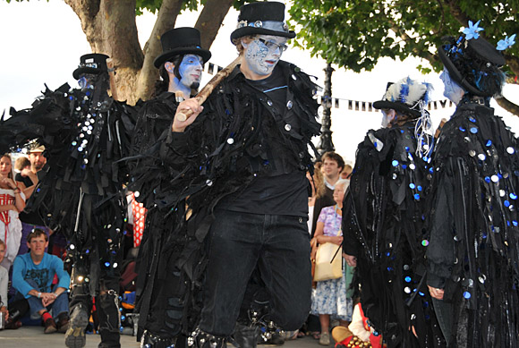 Morris Dancing event on Southbank by the River Thames, with the Hammersmith Morris Men, Mortimer's Morris, Pecsaetan Morris, Boggart's Breakfast, Eynsham Morris, Stone Monkey Sword Dancers, Moss Brothers and Gog Magog Molly, London, September 4th 2010