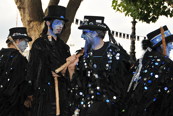 Morris Dancing event on Southbank by the River Thames, with the Hammersmith Morris Men, Mortimer's Morris, Pecsaetan Morris, Boggart's Breakfast, Eynsham Morris, Stone Monkey Sword Dancers, Moss Brothers and Gog Magog Molly, London, September 4th 2010