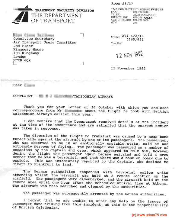 A fearful flight with a wannabe terrorist, as a passenger announces that he's got a bomb on board a London to Athens flight, 1992