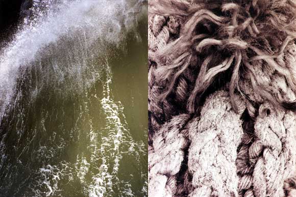 Stormy winter sea, Brighton; Beached rope, Font-y-gary, Wales