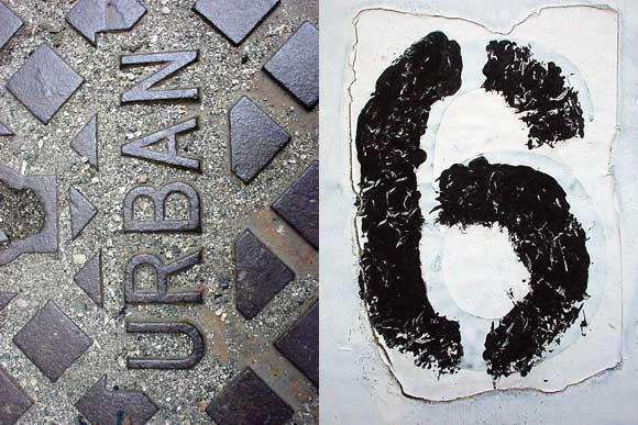 Drain cover, Newton Ferrers, Devon; Lamp post number, Exeter