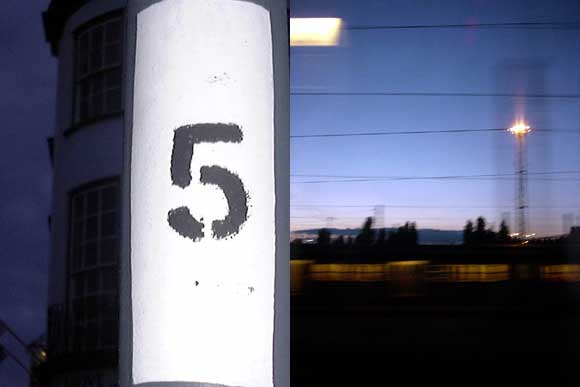 Numbered street lamp, Exeter, Eurostar through northern France