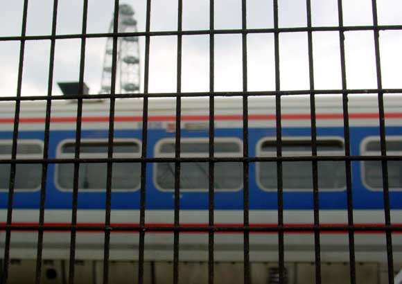 Passing train, Hungerford Bridge, London