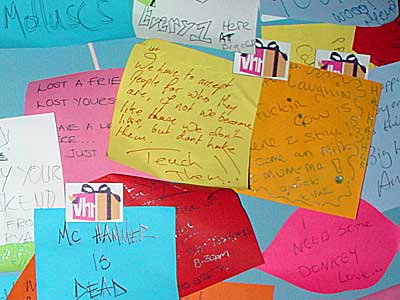 North cafe noticeboard, Big Chill festival, Eastnor Castle 2004, England UK