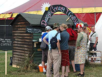 Daisy's Creamy T Cups by the Dressing Up tent, Big Chill festival, Ledbury, Herefordshire, England UK