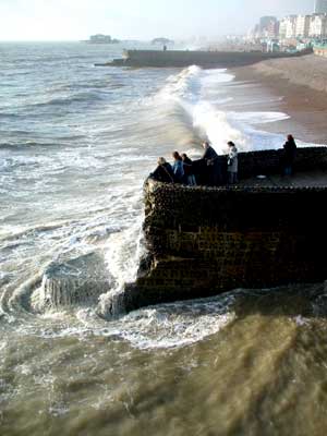 Stormy beach, view form the Brighton Palace Pier, Brighton, Jan 2003