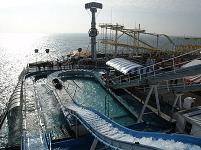 Going down! View from the 'Wild River' flume, Brighton, East Sussex