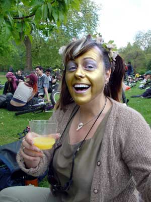 Gold painted cyclist, Mayday Critical Mass, St James's Park, London 1st May 2003
