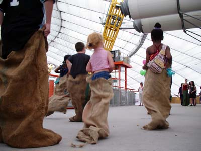 Sack race, Millennium Dome, 19th July 2003 Greenwich, London