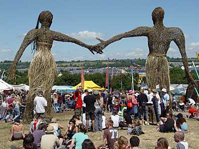 Wicker man and woman, Glastonbury Festival, June 2004