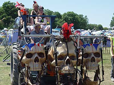Vehicle with skulls, Jazz Field, Glastonbury Festival, June 2004