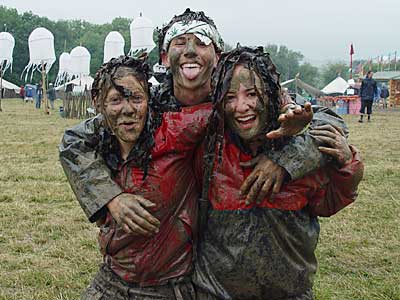Very muddy people, Green Fields, Glastonbury Festival, June 2004