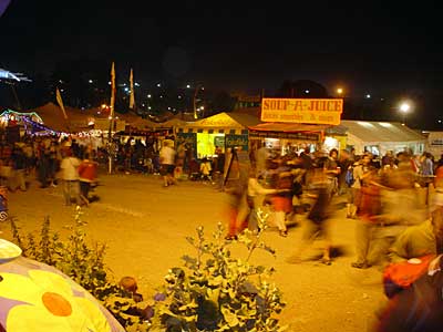 Night scene, Glastonbury Festival, Pilton, Somerset, England June 2005